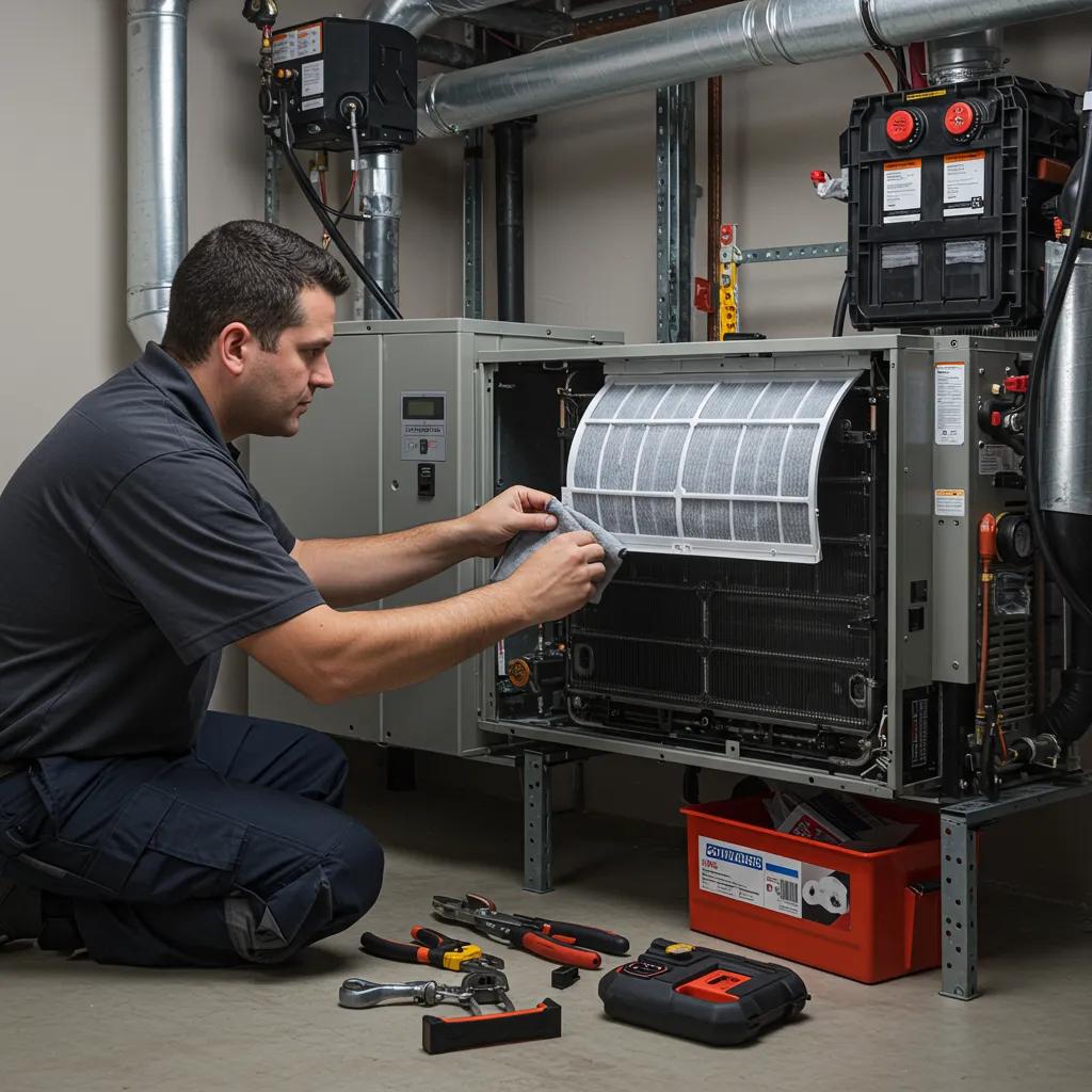 HVAC technician performing maintenance, showcasing the importance of regular upkeep for energy efficiency